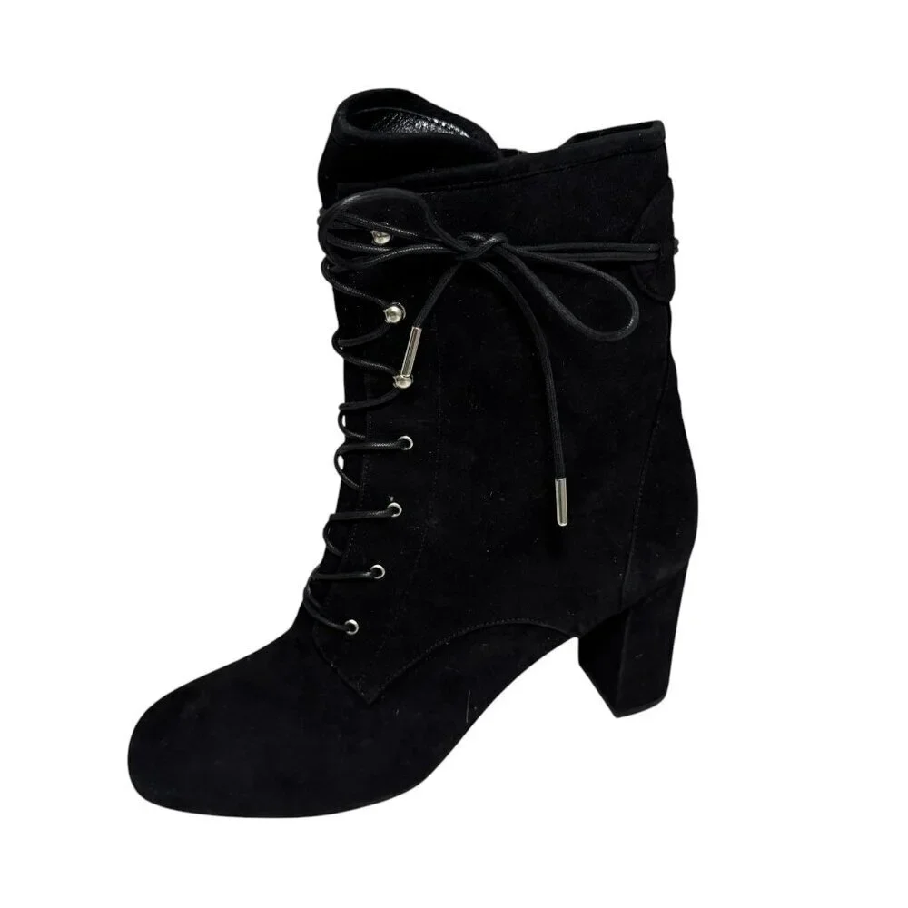 $600‎ Longchamp Black Suede Lace Up Boots Sz 41 9.5 NEW